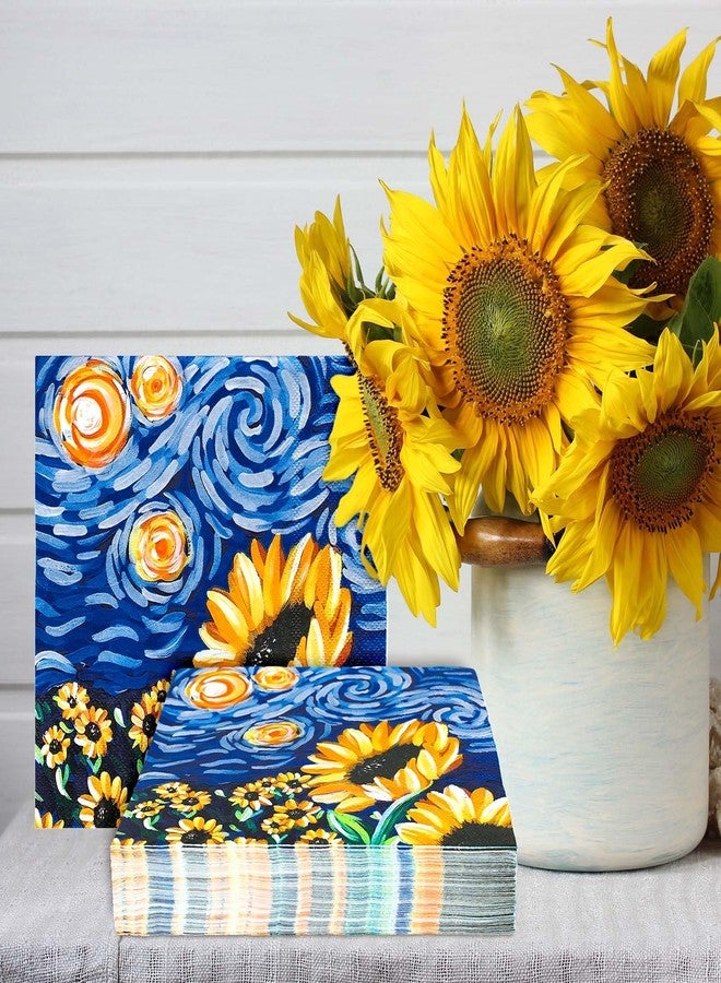 Whaline Sunflower Paper Napkins Summer Starry Night Disposable Napkins Decorative Luncheon Dinner Table Napkins for Wedding Birthday Baby Shower Party Supplies, 50Pcs - Image 5
